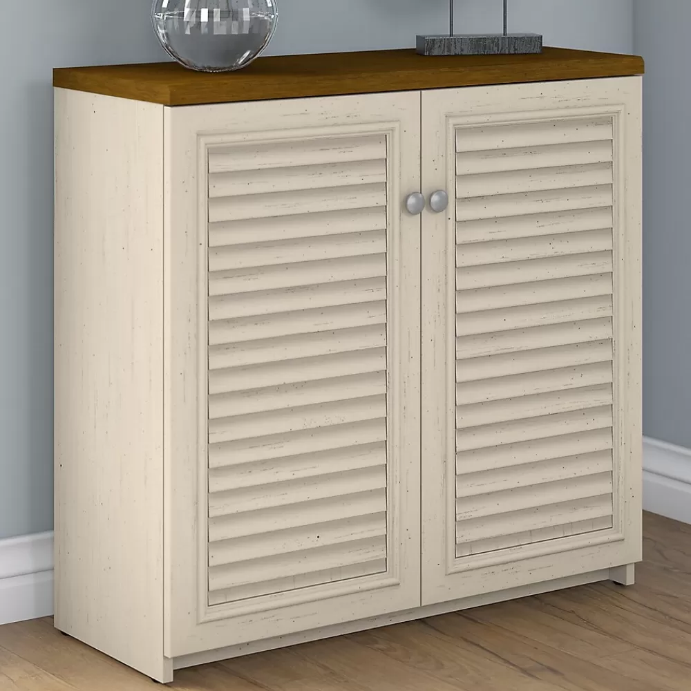 Bush Furniture Fairview Small Storage Cabinet with Doors, (WC53296-03) Antique White/Tea Maple Clearance