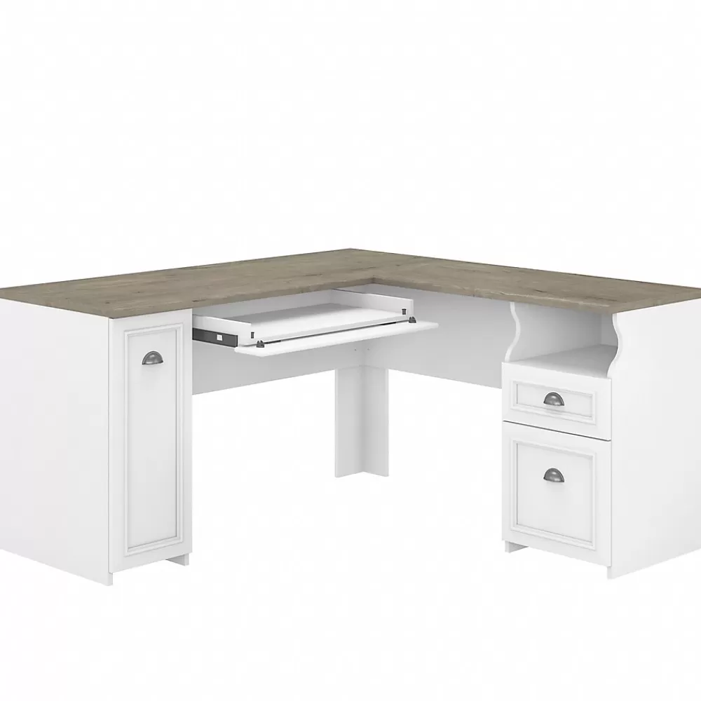 Bush Furniture Fairview 60"W L Shaped Desk with Drawers and Storage Cabinet, (WC53630-03K) Shiplap Gray/Pure White Best