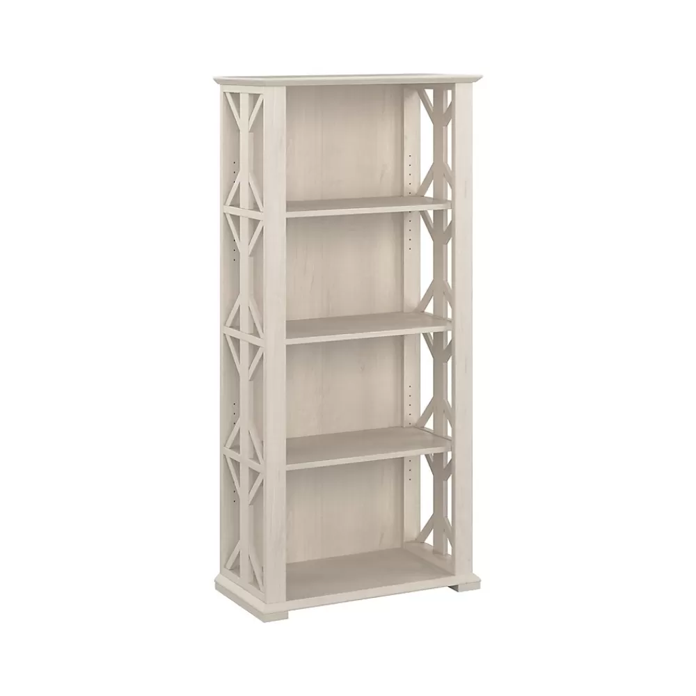 Bush Furniture Homestead 66.3"H 4-Shelf Bookcase with Adjustable Shelves, Linen White Oak Laminated Wood (HOB166LW-03) Flash Sale