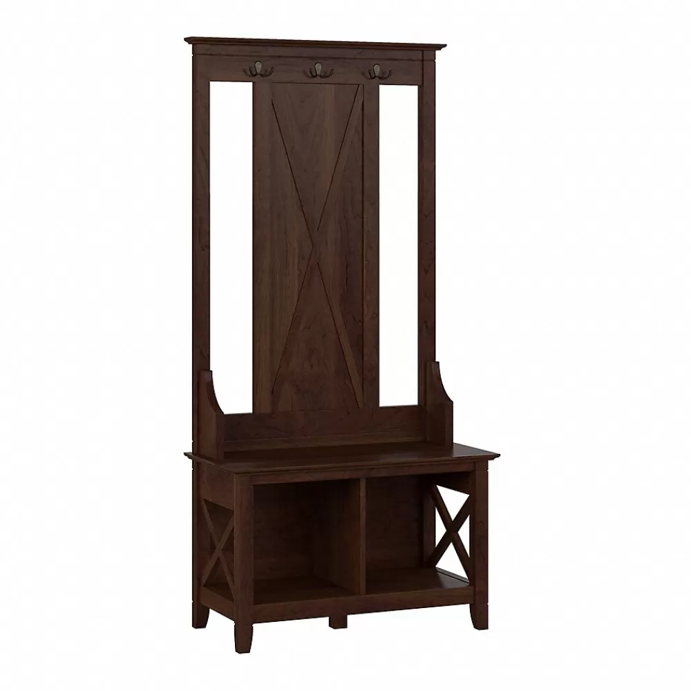 Bush Furniture Key West 66" Hall Tree with Shoe Storage Bench, Bing Cherry (KWS166BC-03) Discount