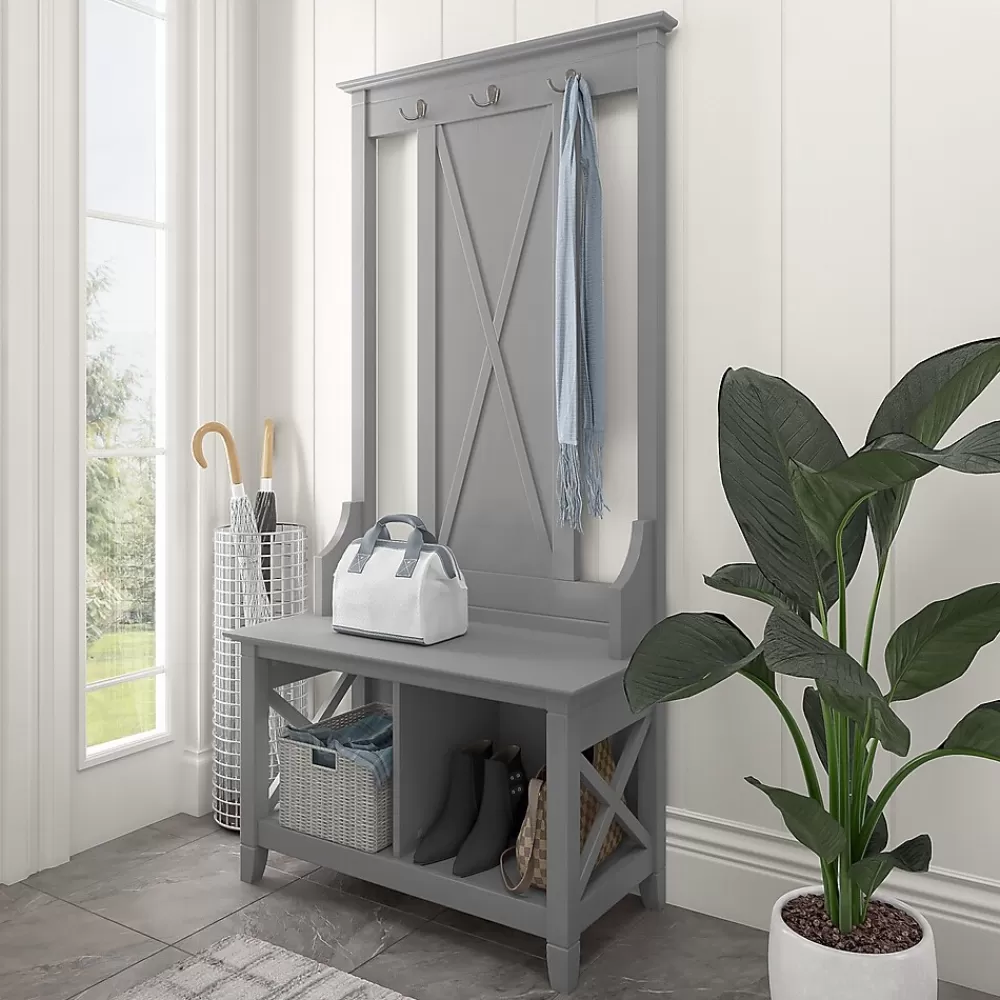 Bush Furniture Key West 66" Hall Tree with Shoe Storage Bench, Cape Cod Gray (KWS166CG-03) Hot