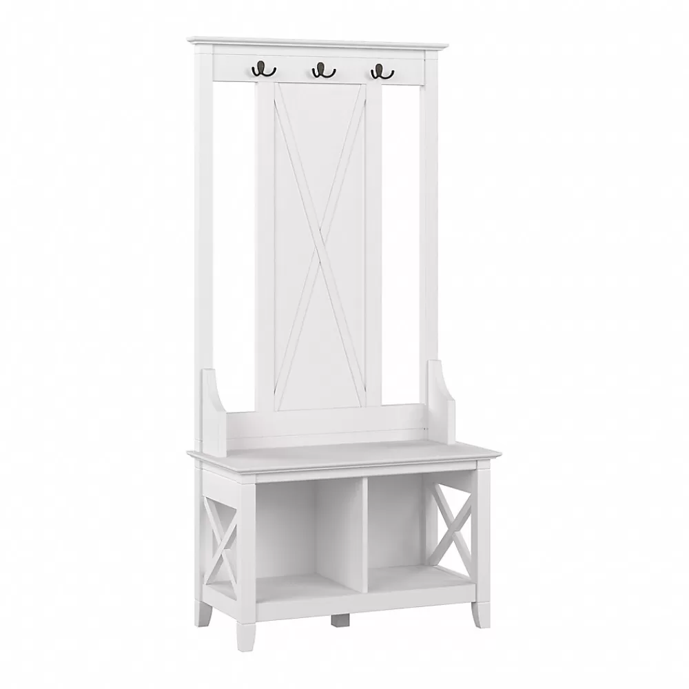 Bush Furniture Key West 66" Hall Tree with Shoe Storage Bench, Pure White Oak (KWS166WT-03) Cheap