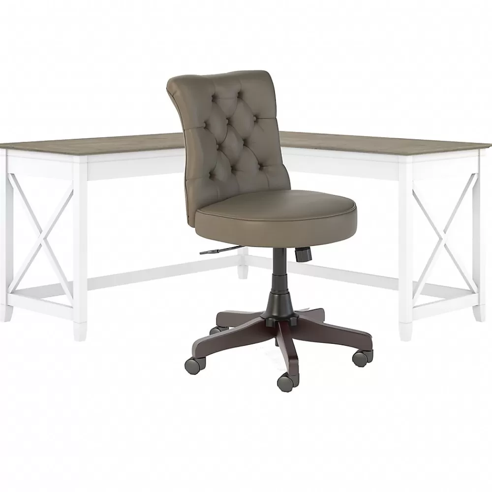Bush Furniture Key West 60" L-Shaped Desk with Mid-Back Tufted Office Chair, Shiplap Gray/Pure White (KWS045G2W) Fashion