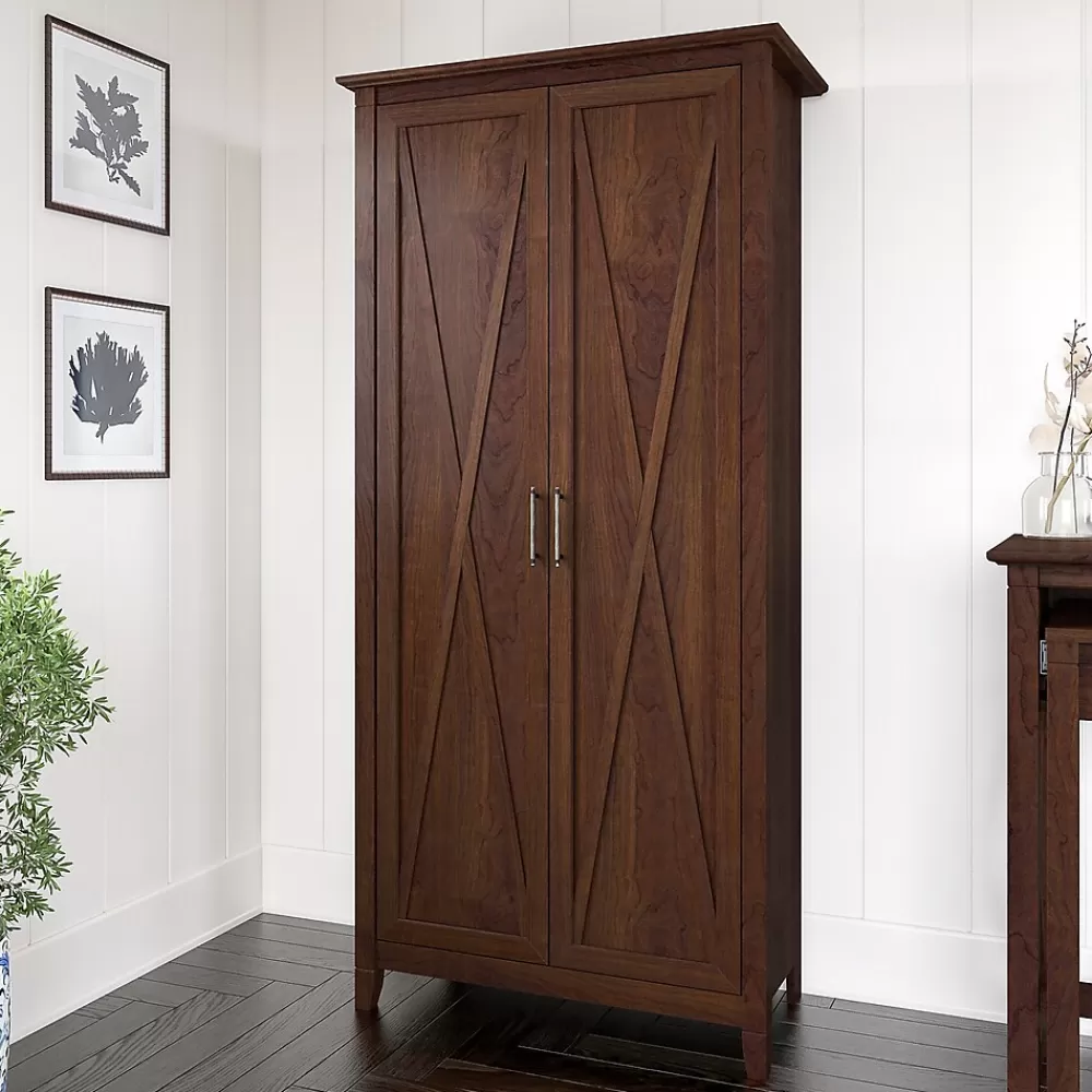 Bush Furniture Key West 65.98" Tall Storage Cabinet with Doors and 5 Shelves, Bing Cherry (KWS266BC-03) Fashion