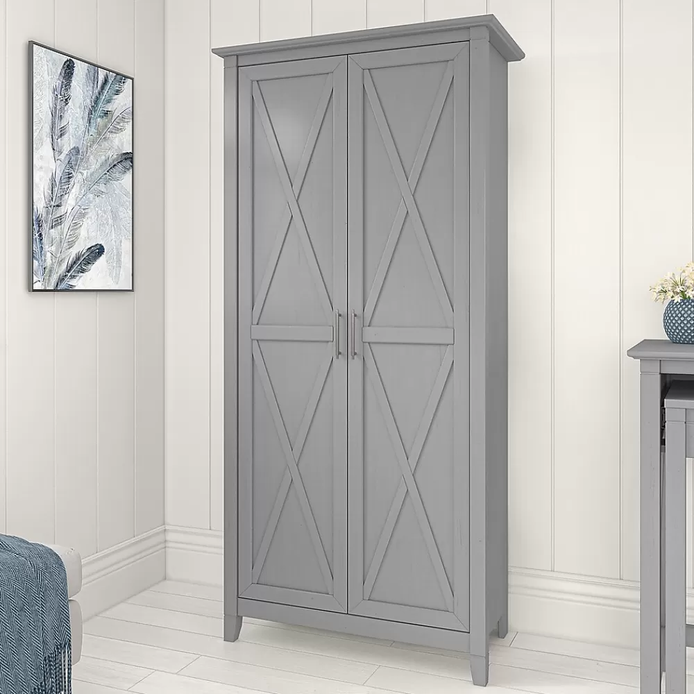 Bush Furniture Key West 66" Tall Storage Cabinet with Doors and 5 Shelves, Cape Cod Gray (KWS266CG-03) Cheap