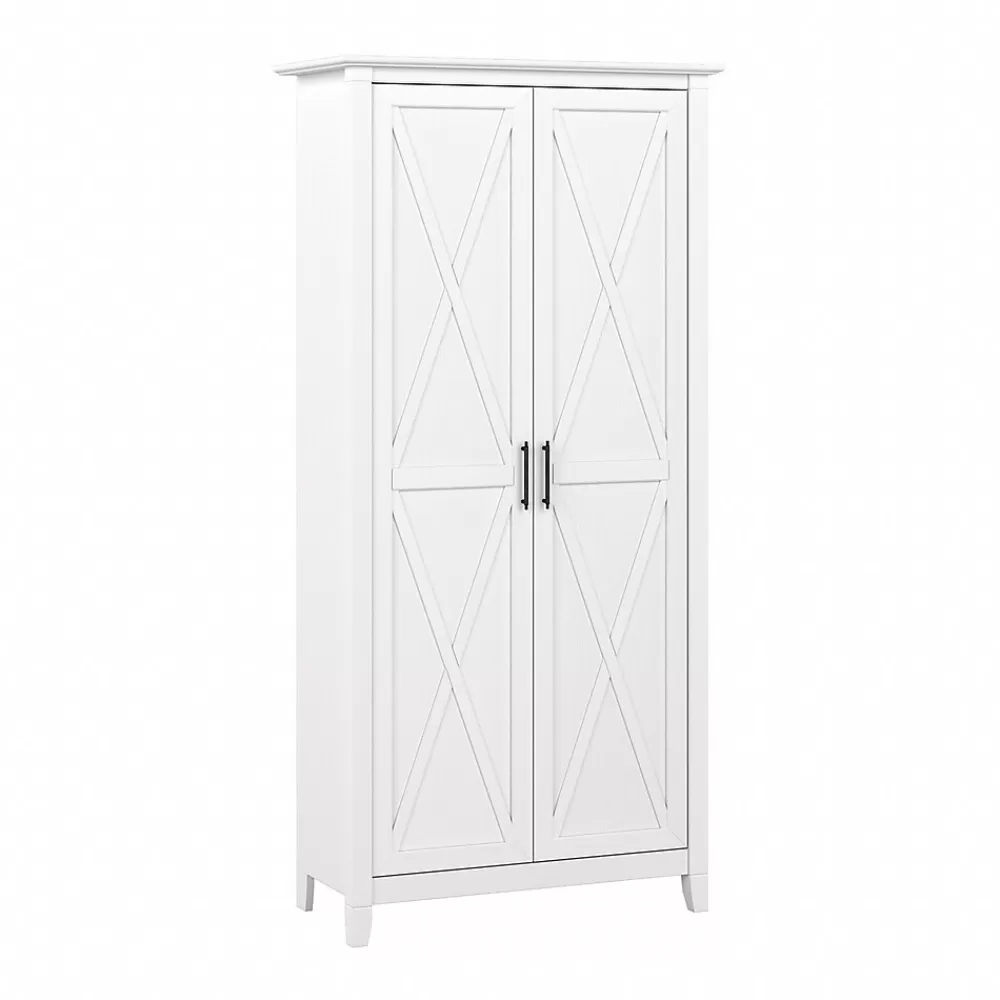 Bush Furniture Key West 66" Tall Storage Cabinet with Doors and 5 Shelves, Pure White Oak (KWS266WT-03) Clearance
