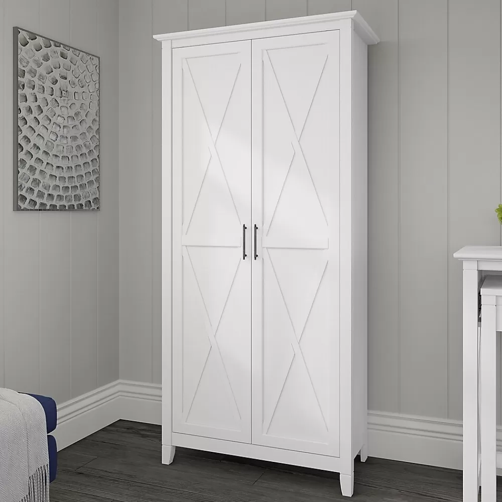 Bush Furniture Key West 66" Tall Storage Cabinet with Doors and 5 Shelves, Pure White Oak (KWS266WT-03) Clearance