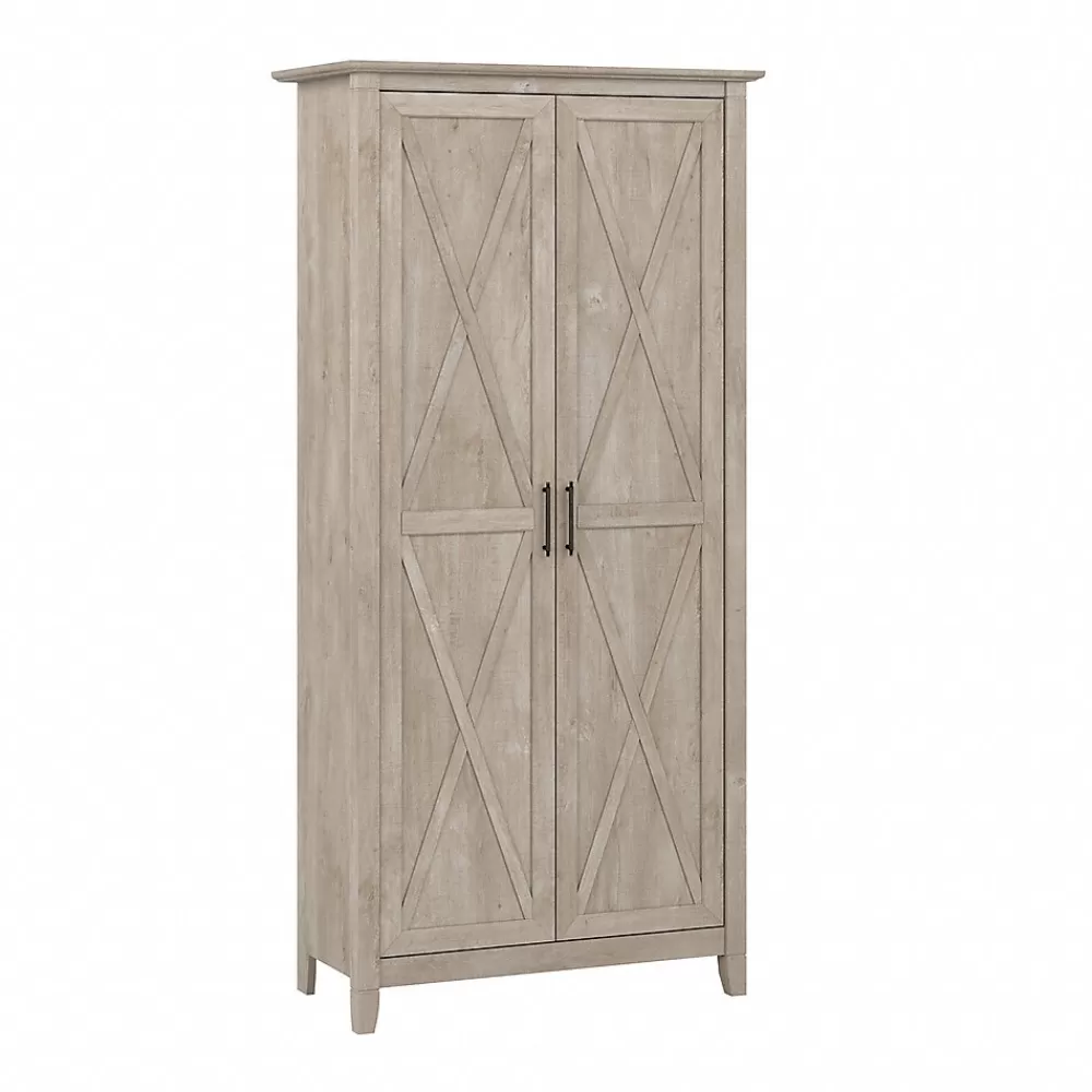 Bush Furniture Key West 66" Tall Storage Cabinet with Doors and 5 Shelves, Washed Gray (KWS266WG-03) Discount