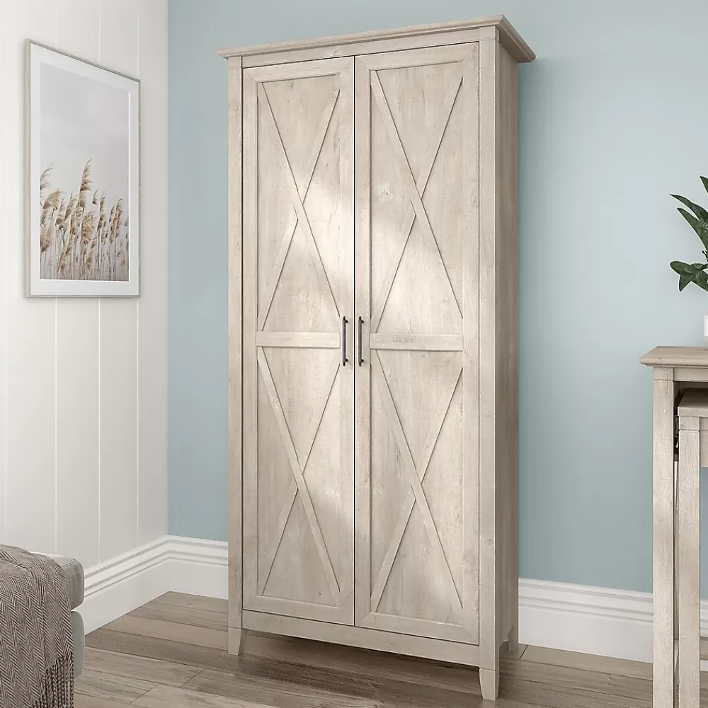 Bush Furniture Key West 66" Tall Storage Cabinet with Doors and 5 Shelves, Washed Gray (KWS266WG-03) Discount