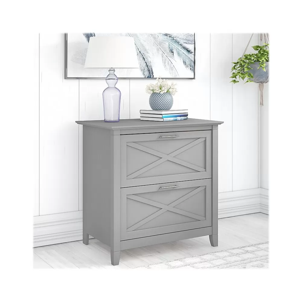 Bush Furniture Key West 2-Drawer Lateral File Cabinet, Letter/Legal, Cape Cod Gray, 30" (KWF130CG-03) New