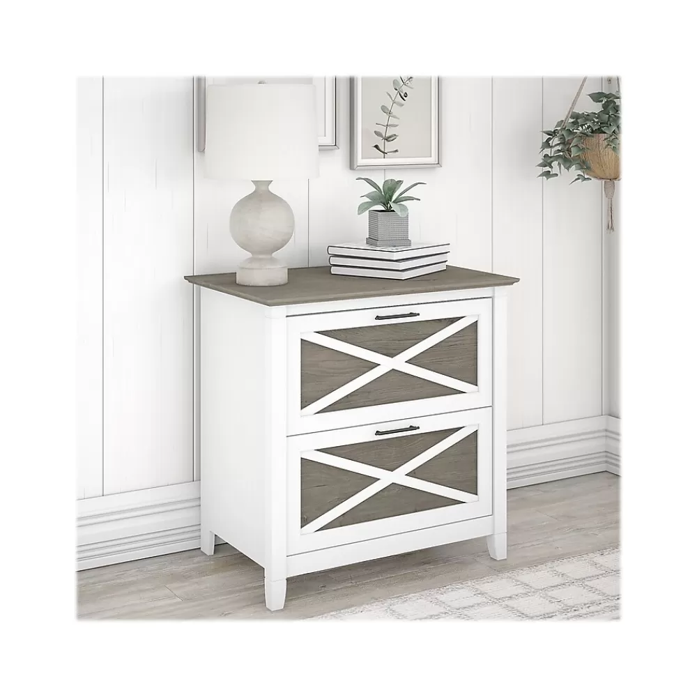 Bush Furniture Key West 2-Drawer Lateral File Cabinet, Letter/Legal, Shiplap Gray/Pure White, 30" (KWF130G2W-03) Outlet