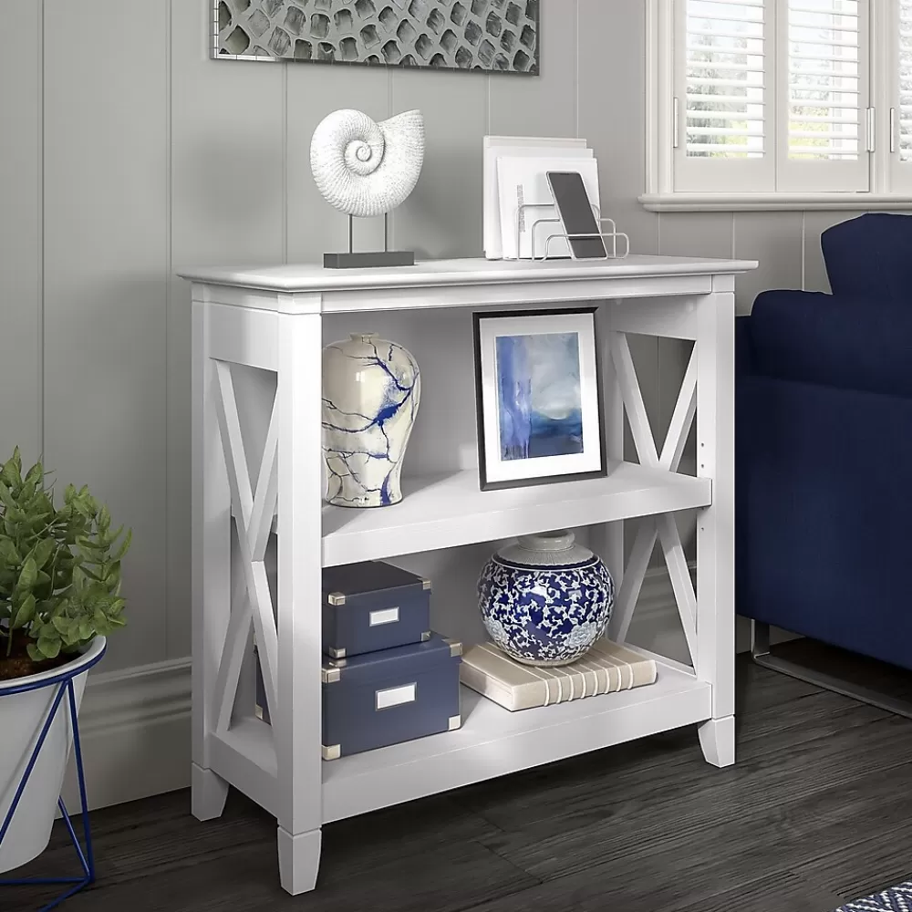 Bush Furniture Key West 30"H 2-Shelf Bookcase with Adjustable Shelf, Pure White Oak (KWB124WT-03) Shop