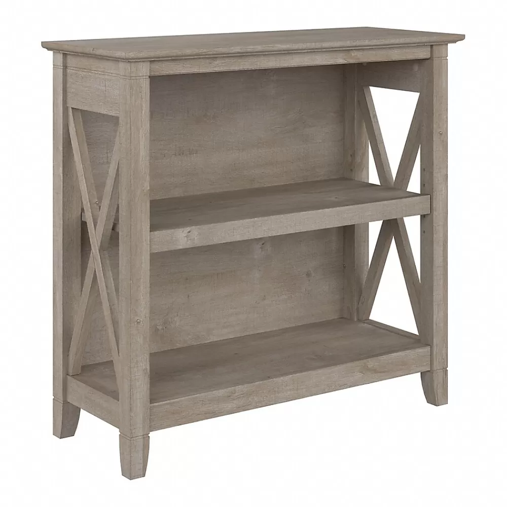 Bush Furniture Key West 30"H 2-Shelf Bookcase with Adjustable Shelf, Washed Gray (KWB124WG-03) Flash Sale