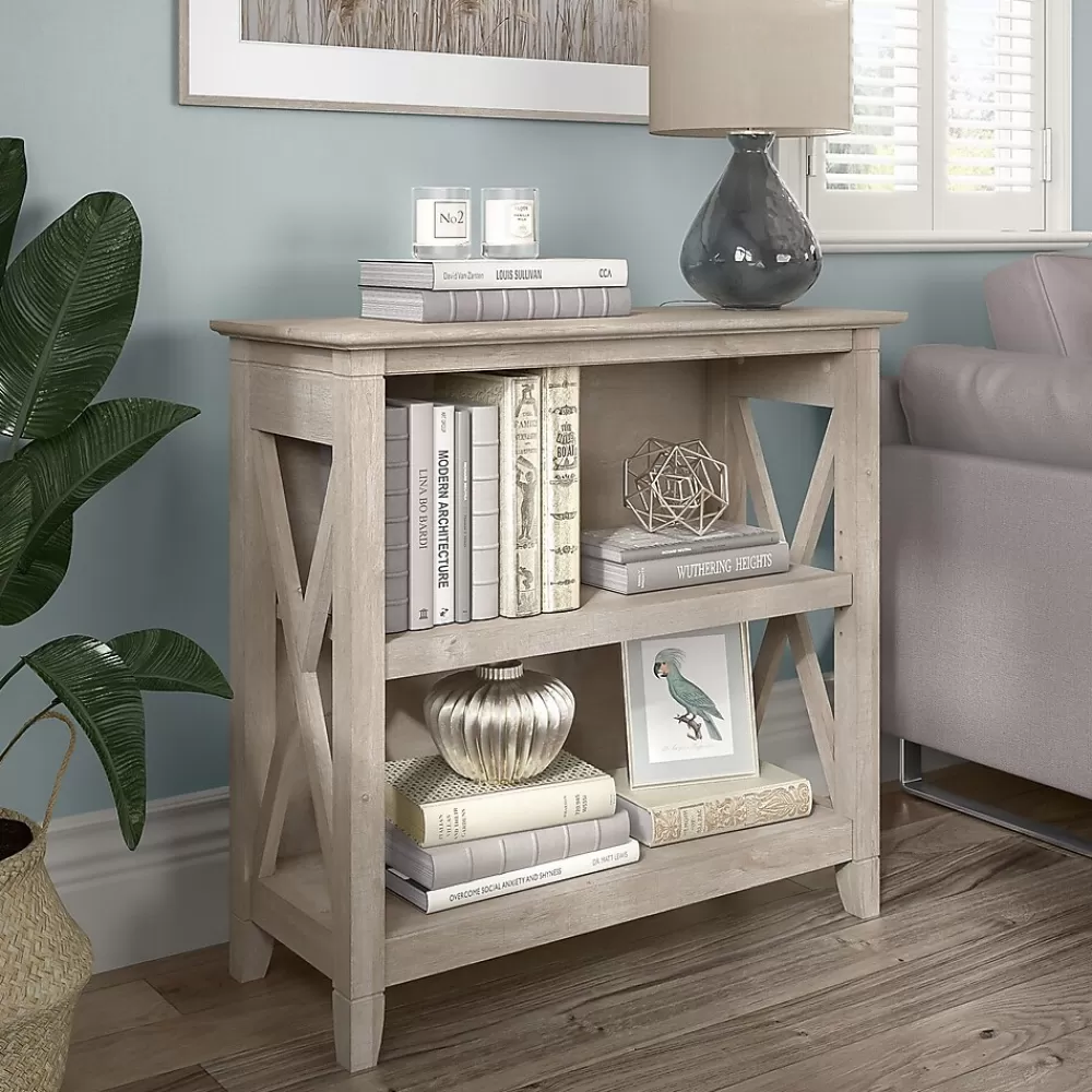 Bush Furniture Key West 30"H 2-Shelf Bookcase with Adjustable Shelf, Washed Gray (KWB124WG-03) Flash Sale
