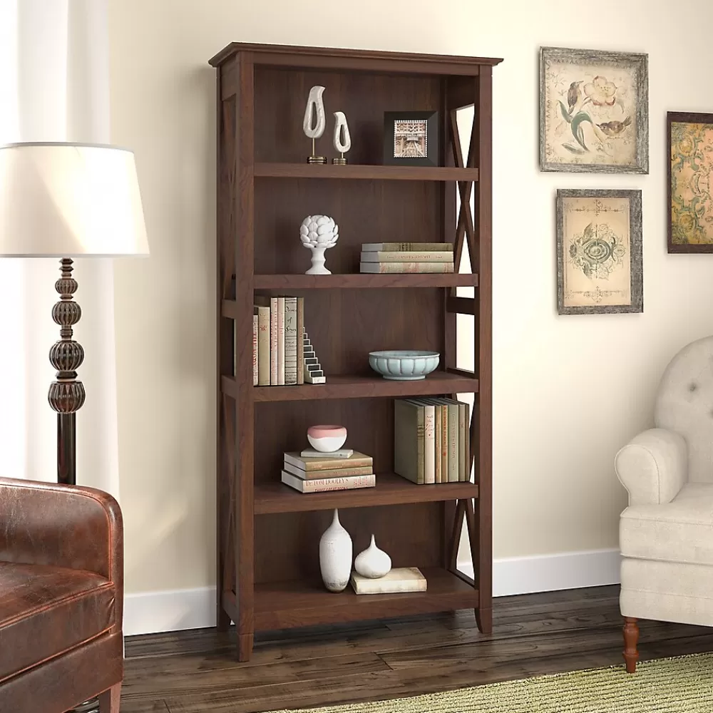 Bush Furniture Key West 66"H 5-Shelf Bookcase with Adjustable Shelves, Bing Cherry Laminate (KWB132BC-03) Online