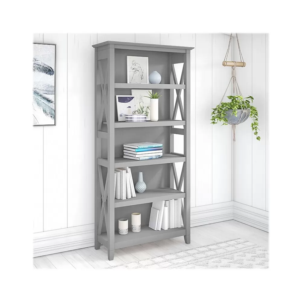 Bush Furniture Key West 66"H 5-Shelf Bookcase with Adjustable Shelves, Cape Cod Gray Laminated Wood (KWB132CG-03) Clearance