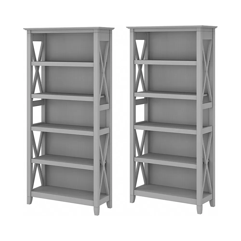 Bush Furniture Key West 66"H 5-Shelf Bookcase with Adjustable Shelves, Cape Cod Gray Laminated Wood, 2/Set (KWS046CG) Hot