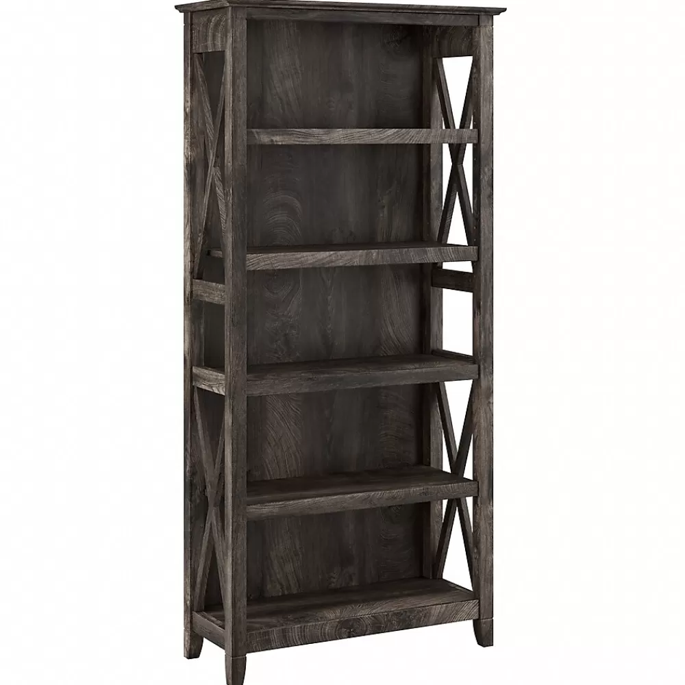 Bush Furniture Key West 66"H 5-Shelf Bookcase with Adjustable Shelves, Dark Gray Hickory Wood (KWB132GH-03) Online