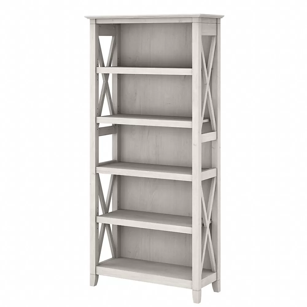 Bush Furniture Key West 66"H 5-Shelf Bookcase with Adjustable Shelves, Linen White Oak Laminated Wood (KWB132LW-03) Flash Sale