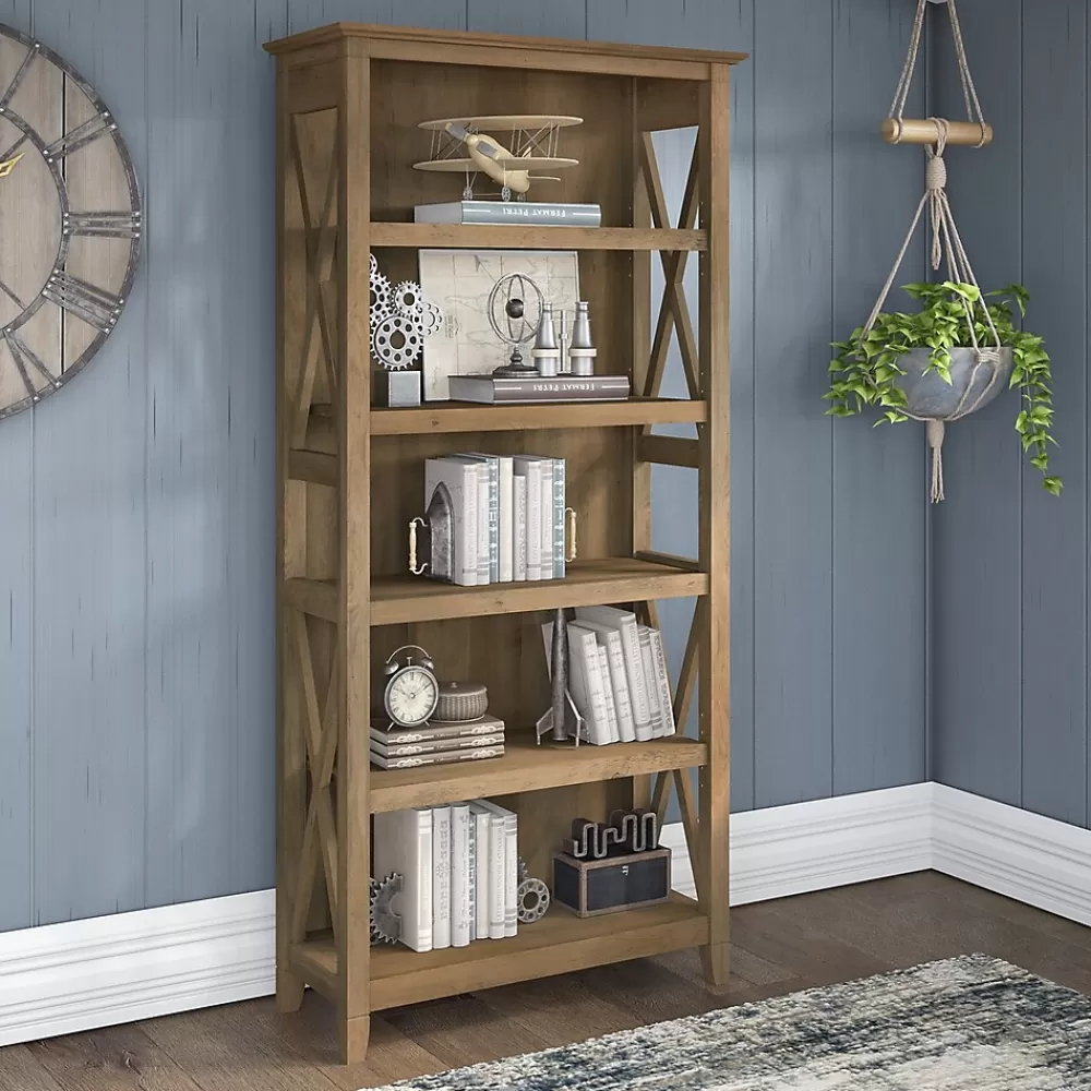 Bush Furniture Key West 66"H 5-Shelf Bookcase with Adjustable Shelves, Reclaimed Pine Laminated Wood (KWB132RCP-03) Store