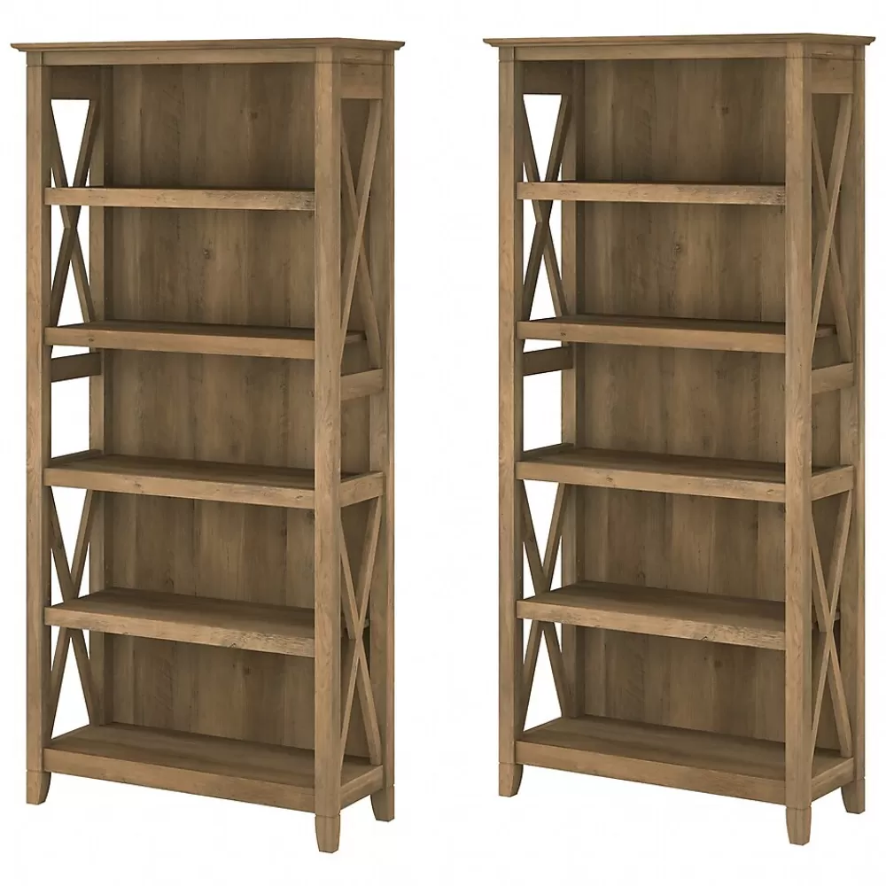 Bush Furniture Key West 66"H 5-Shelf Bookcase with Adjustable Shelves, Reclaimed Pine Laminated Wood, 2/Set (KWS046RCP) Best