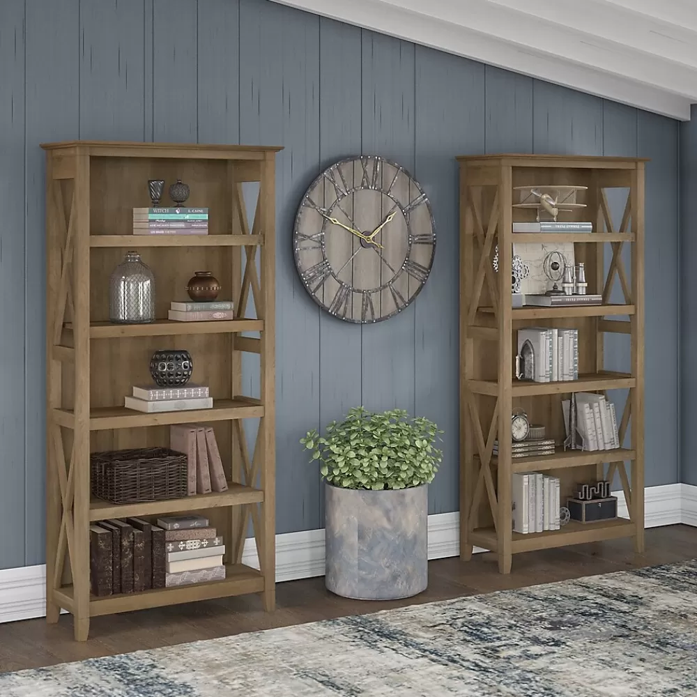 Bush Furniture Key West 66"H 5-Shelf Bookcase with Adjustable Shelves, Reclaimed Pine Laminated Wood, 2/Set (KWS046RCP) Best