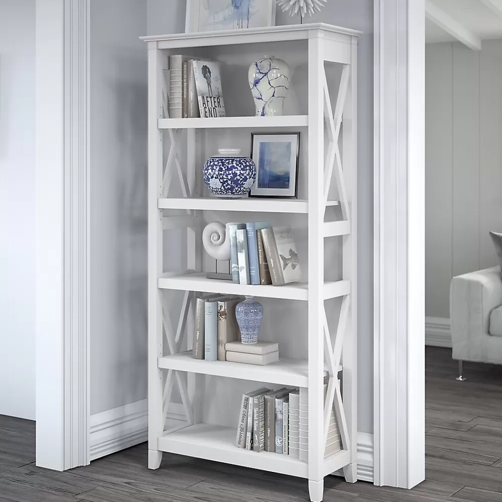 Bush Furniture Key West 5-Shelf 66"H Bookcase, Pure White Oak (KWB132WT-03) New