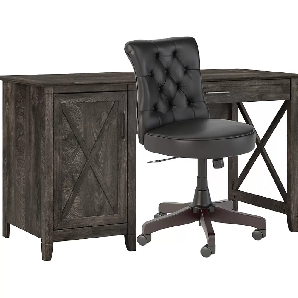 Bush Furniture Key West 54"W Computer Desk with Storage and Mid-Back Tufted Office Chair, Dark Gray Hickory (KWS020GH) Online