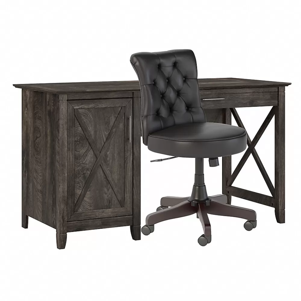 Bush Furniture Key West 54"W Computer Desk with Storage and Mid-Back Tufted Office Chair, Dark Gray Hickory (KWS020GH) Online
