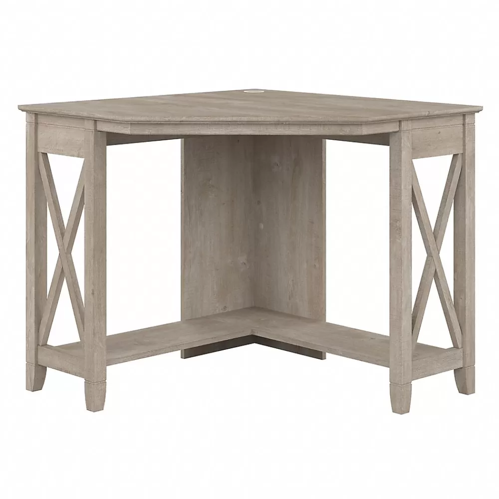 Bush Furniture Key West 34"W Small Corner Desk, Washed Gray (KWD134WG-03) New