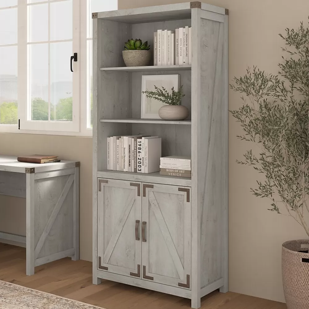 Bush Furniture Knoxville 72"H 5-Shelf Bookcase with Doors, Cottage White (CGB132CWH-03) Online