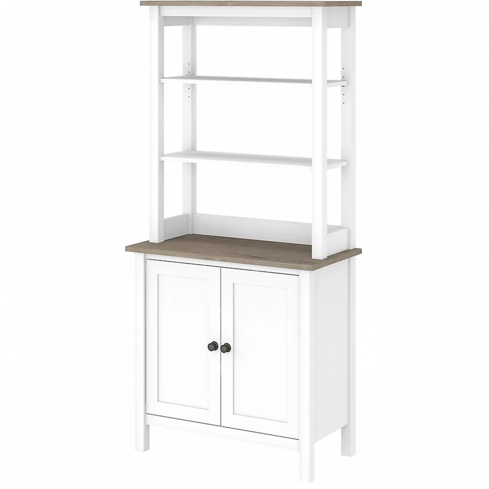 Bush Furniture Mayfield 5-Shelf 66"H Standard Bookcase with Doors, Pure White/Shiplap Gray (MAY019GW2) Outlet