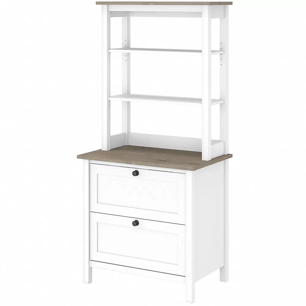Bush Furniture Mayfield 2-Shelf 66"H Standard Bookcase with Drawers, Pure White/Shiplap Gray (MAY018GW2) Outlet
