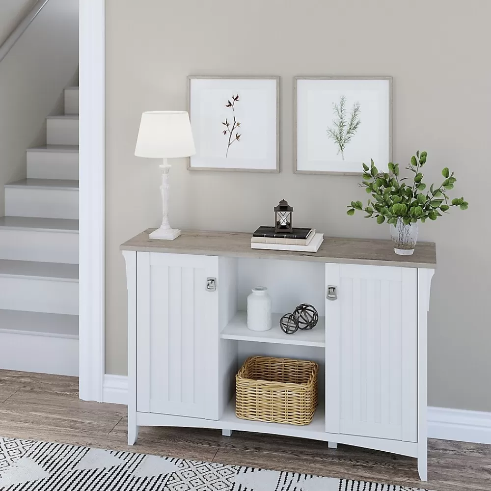 Bush Furniture Salinas 29.96" Accent Storage Cabinet with 3 Shelves, (SAS147G2W-03) Shiplap Gray/Pure White Flash Sale