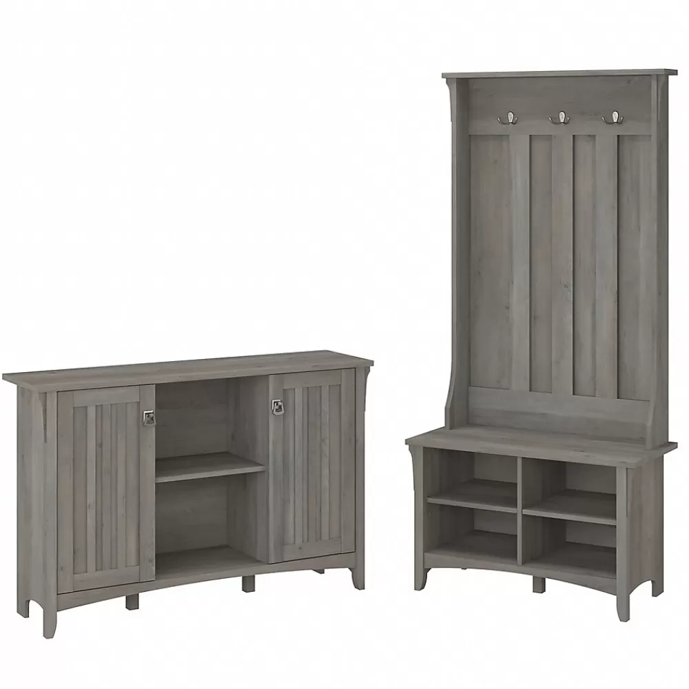 Bush Furniture Salinas 68.11" Storage Set with Hall Tree, Shoe Bench and Accent Cabinet, 5 Shelves, (SAL008DG) Driftwood Gray Store