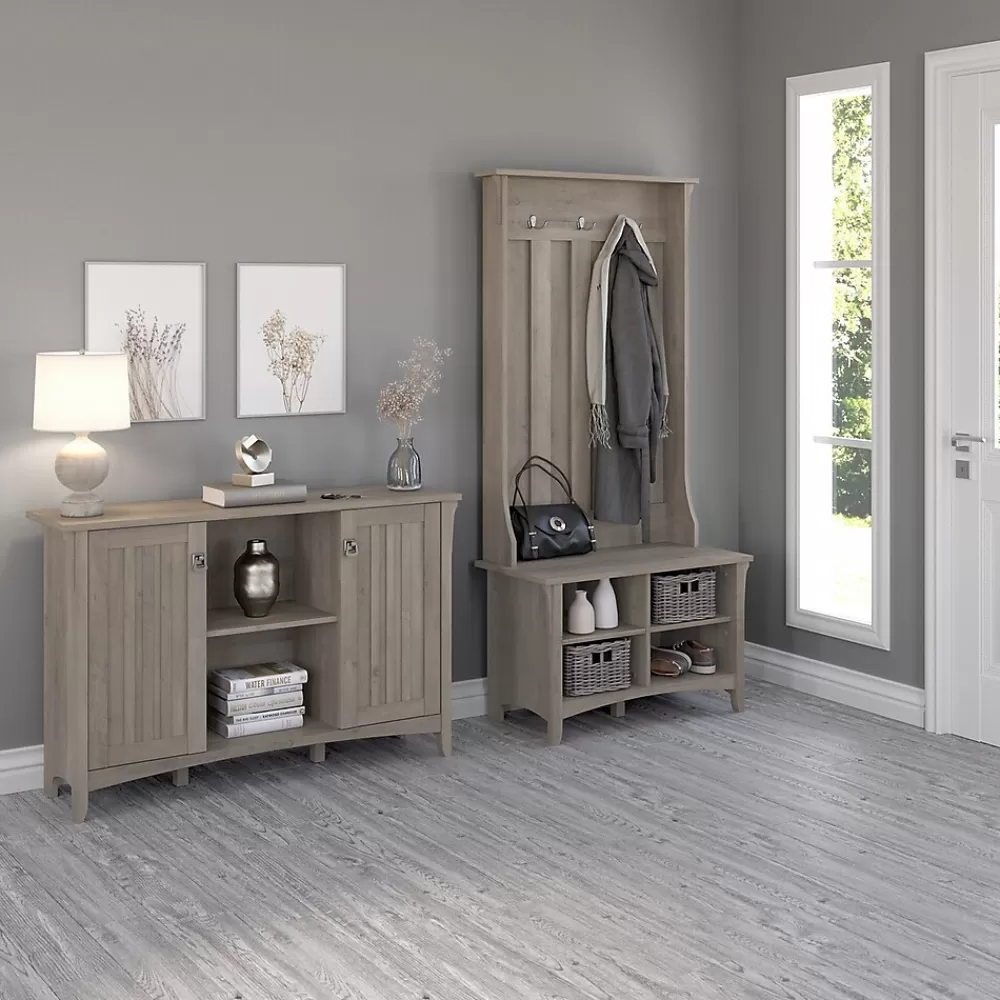 Bush Furniture Salinas 68.11" Storage Set with Hall Tree, Shoe Bench and Accent Cabinet, 5 Shelves, (SAL008DG) Driftwood Gray Store