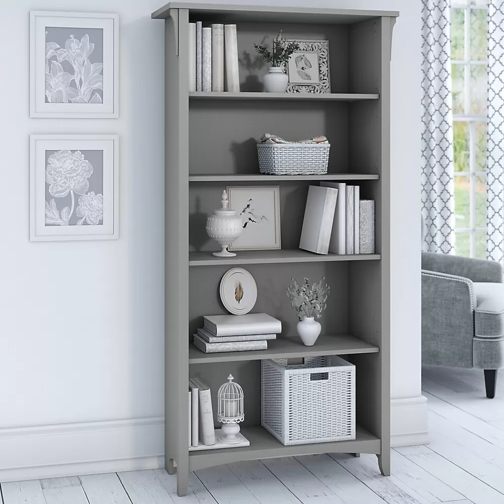Bush Furniture Salinas 63"H 5-Shelf Bookcase with Adjustable Shelves, Laminated Wood (SAB132CG-03) Cape Cod Gray Sale