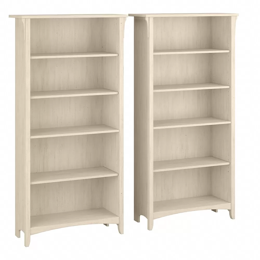 Bush Furniture Salinas 63"H 5-Shelf Tall Bookcase, , 2/Set (SAL036AW) Antique White Outlet