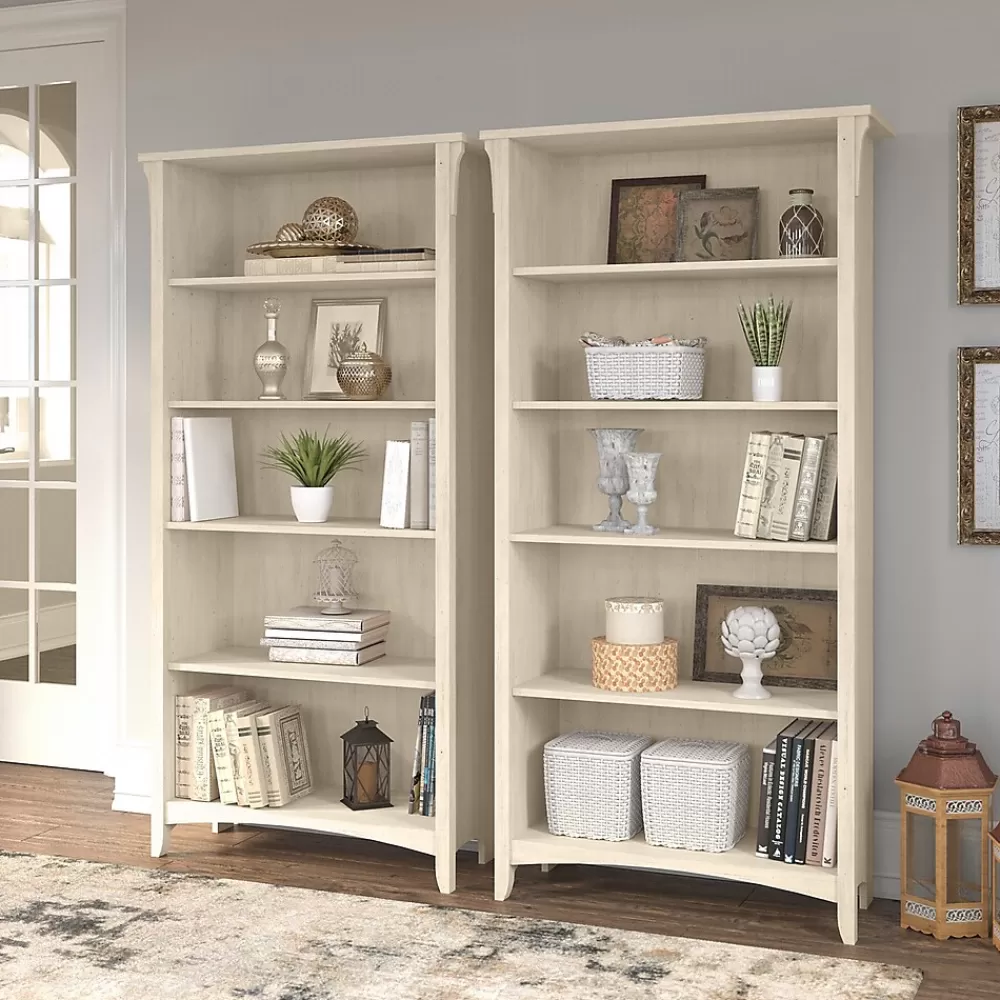 Bush Furniture Salinas 63"H 5-Shelf Tall Bookcase, , 2/Set (SAL036AW) Antique White Outlet