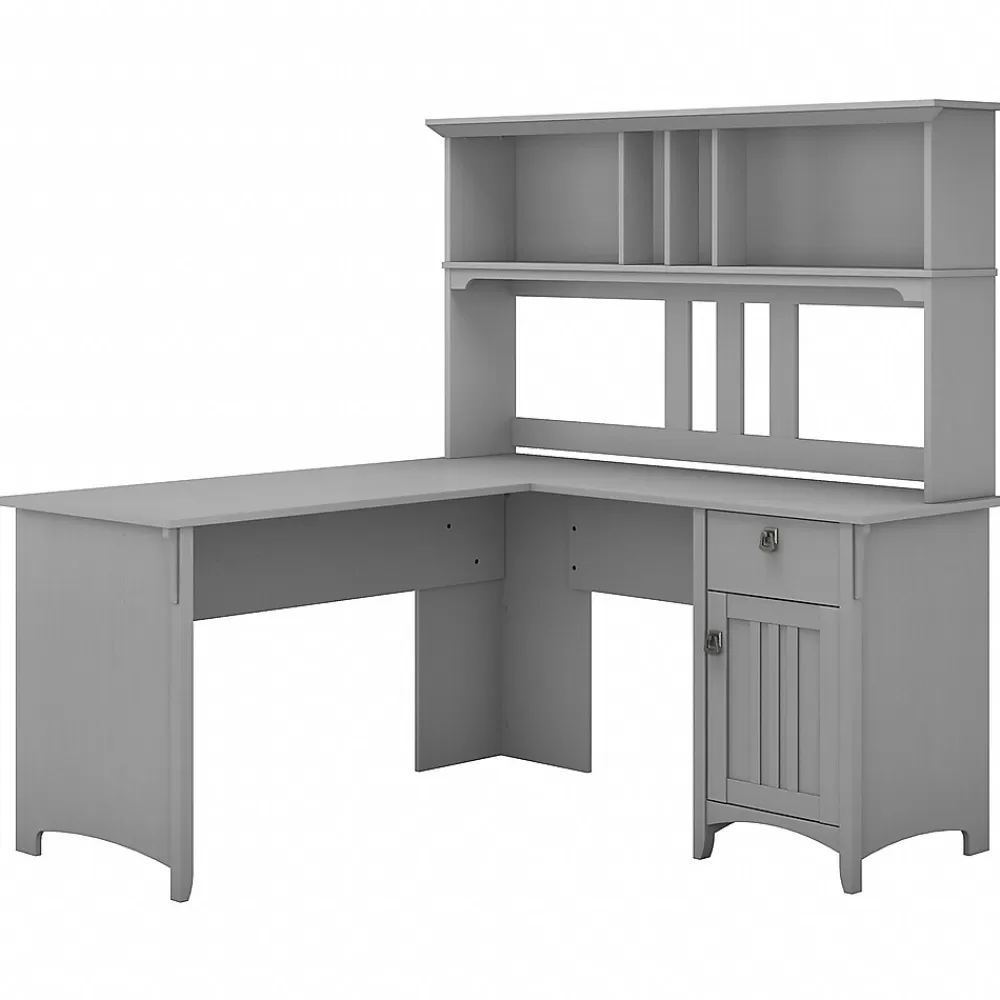 Bush Furniture Salinas 60"W L Shaped Desk with Hutch, Cape Cod Gray (SAL004CG) Fashion