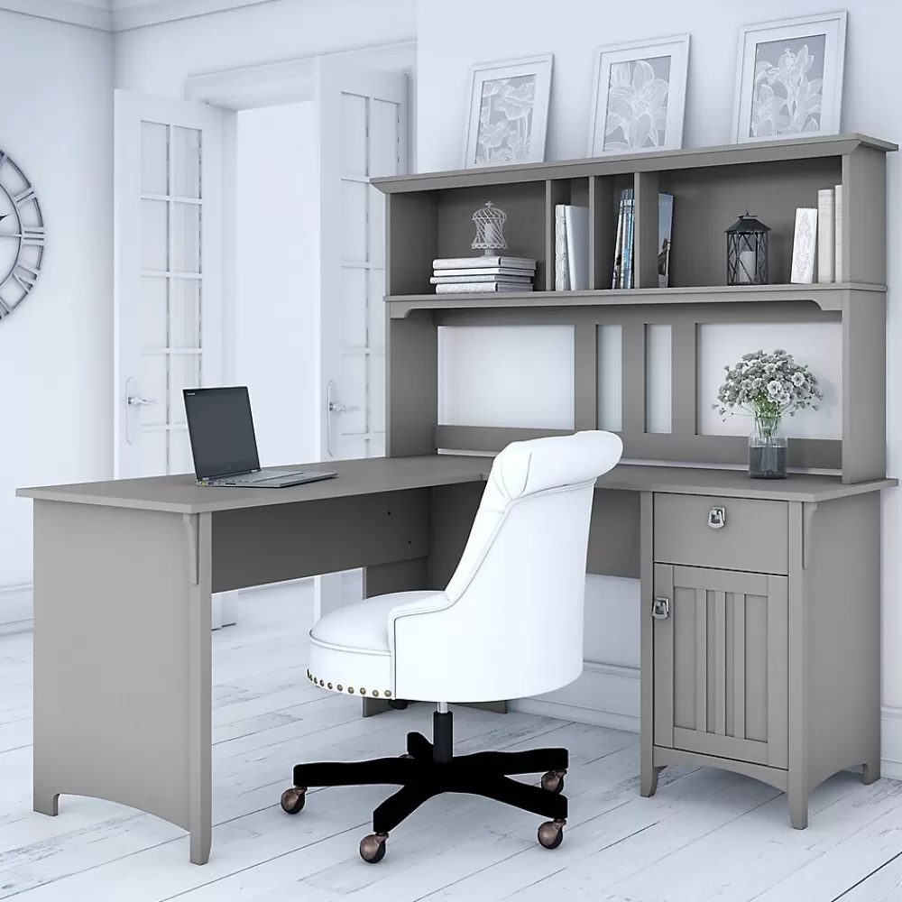 Bush Furniture Salinas 60"W L Shaped Desk with Hutch, Cape Cod Gray (SAL004CG) Fashion