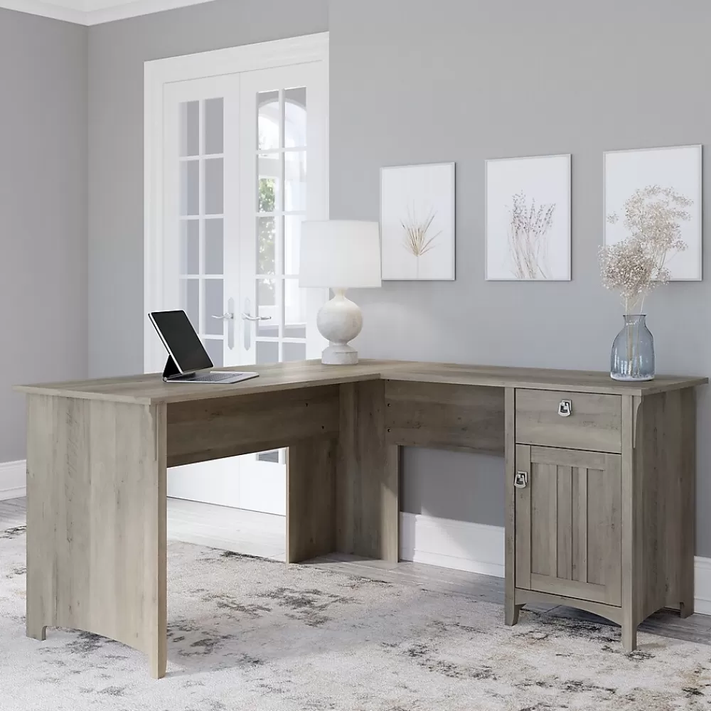 Bush Furniture Salinas 60"W L Shaped Desk with Storage, (SAD160DG-03) Driftwood Gray Best