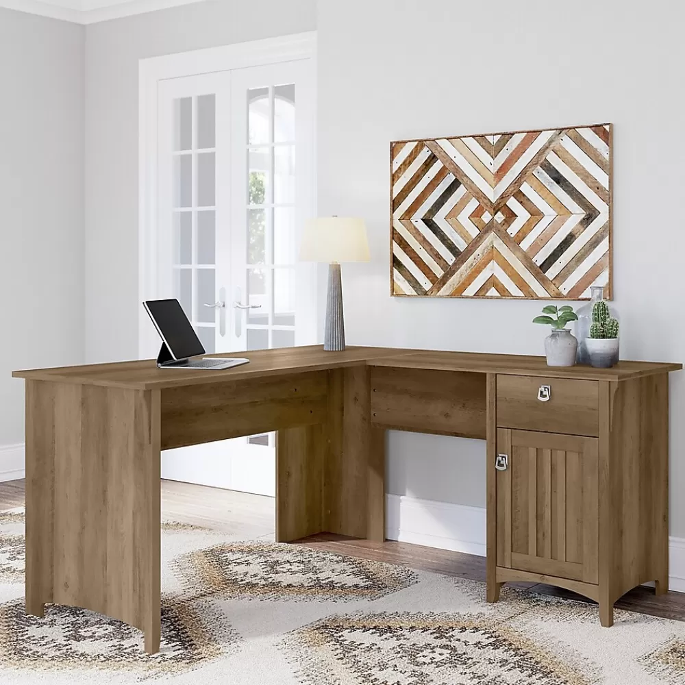 Bush Furniture Salinas 60"W L Shaped Desk with Storage, (SAD160RCP-03) Reclaimed Pine Fashion