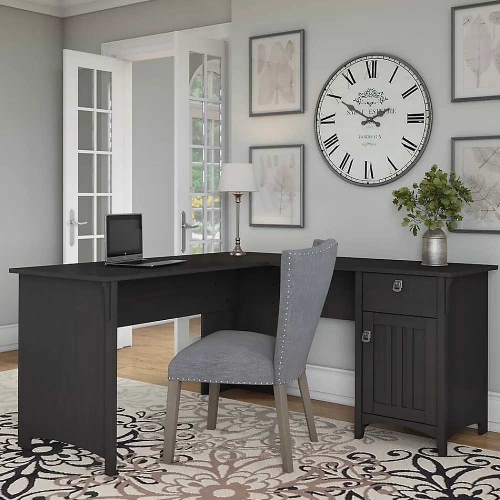 Bush Furniture Salinas 60"W L Shaped Desk with Storage, (SAD160VB-03) Vintage Black Flash Sale