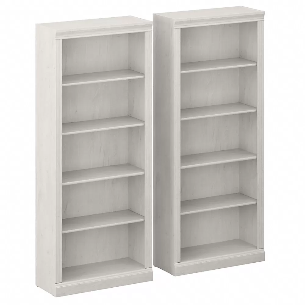 Bush Furniture Saratoga 72"H 5-Shelf Bookcase with Adjustable Shelves, Linen White Oak Laminate, 2/Set (SAR008LW) Shop