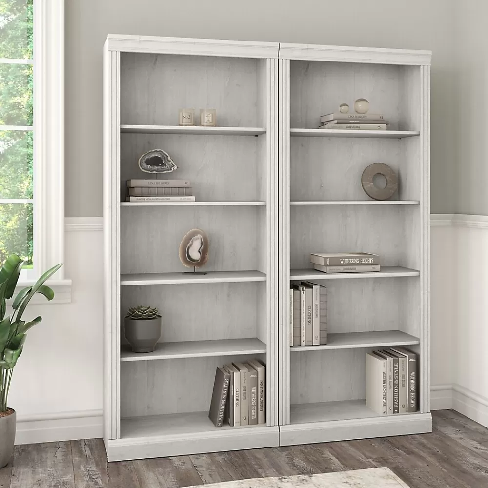 Bush Furniture Saratoga 72"H 5-Shelf Bookcase with Adjustable Shelves, Linen White Oak Laminate, 2/Set (SAR008LW) Shop