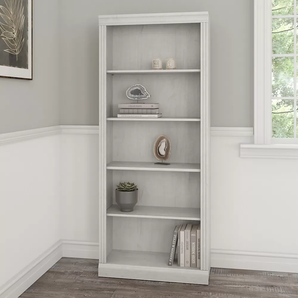 Bush Furniture Saratoga 72"H 5-Shelf Bookcase with Adjustable Shelves, Linen White Oak Laminate (W1645C-03) Fashion