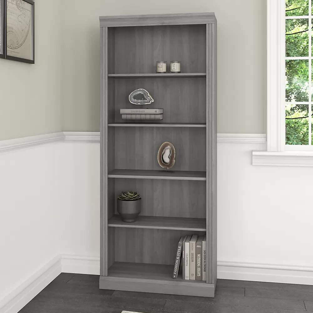Bush Furniture Saratoga 72"H 5-Shelf Bookcase with Adjustable Shelves, Modern Gray Laminate (W1655C-03) Fashion