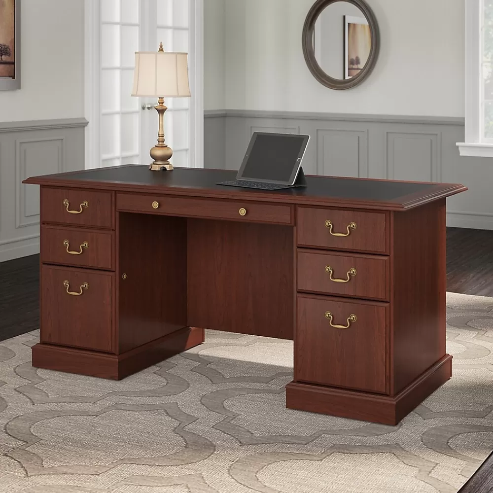 Bush Furniture Saratoga 66"W Executive Desk with Drawers, Harvest Cherry/Black (EX45666-03K) Sale