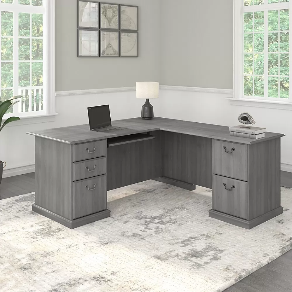 Bush Furniture Saratoga 66"W L Shaped Computer Desk with Drawers, Modern Gray (EX45870-03K) Hot